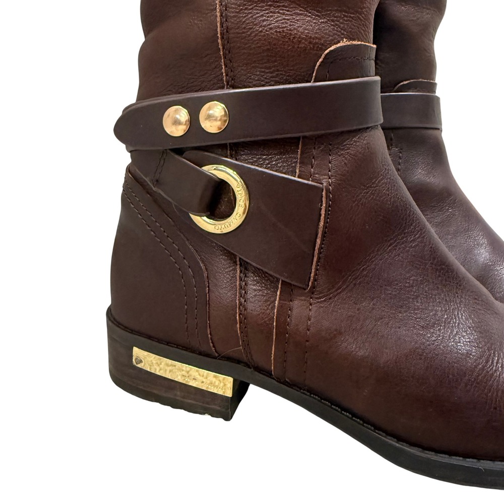 Vince Camuto Riding Boots Womens 8.5 Brown Leather Gold Hardware Tall - Picture 4 of 13